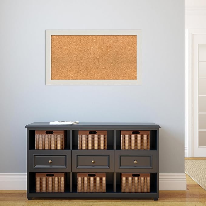 Amanti Art Natural Cork Board for Wall, 21x37 Vision Board with White Frame, Large Corkboard Office Decor for Home Organization, Country Rustic Corkboard Pinboard to Display Items for Home-DeskLoop Office