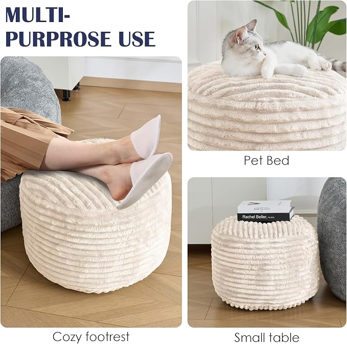 SHOUREN Stuffed Round Ottoman, Corduroy Pouf Ottoman Foot Rest - Image 6