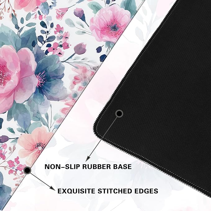 Desk Cover Mat, Floral Large Mouse Pad, Computer Laptop Mat Desk Decor - Image 4