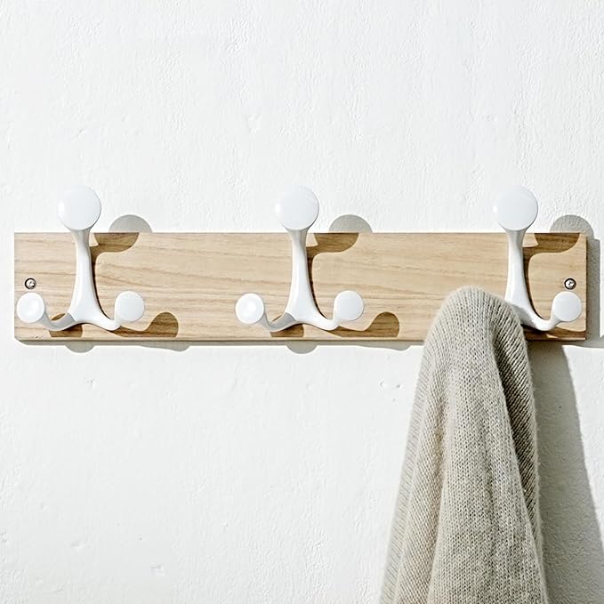 SKOLOO 17-Inch Natural Wood Coat Rack Wall Mount with 3 Triple Hooks - Ideal for Family Entrances, Classrooms, and Pet Supplies Storage - Perfect Coat Hooks for Wall-DeskLoop Office