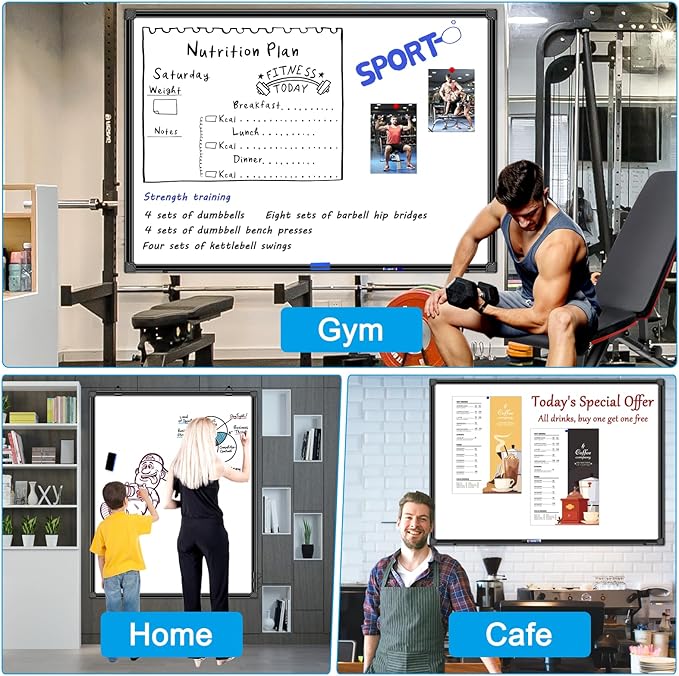 H-Qprobd 40"x30" Magnetic White Board Dry Erase Wall Mount Whiteboard - Office Home Classrooms White Board Hanging Writing Board with Black Aluminum Frame-DeskLoop Office