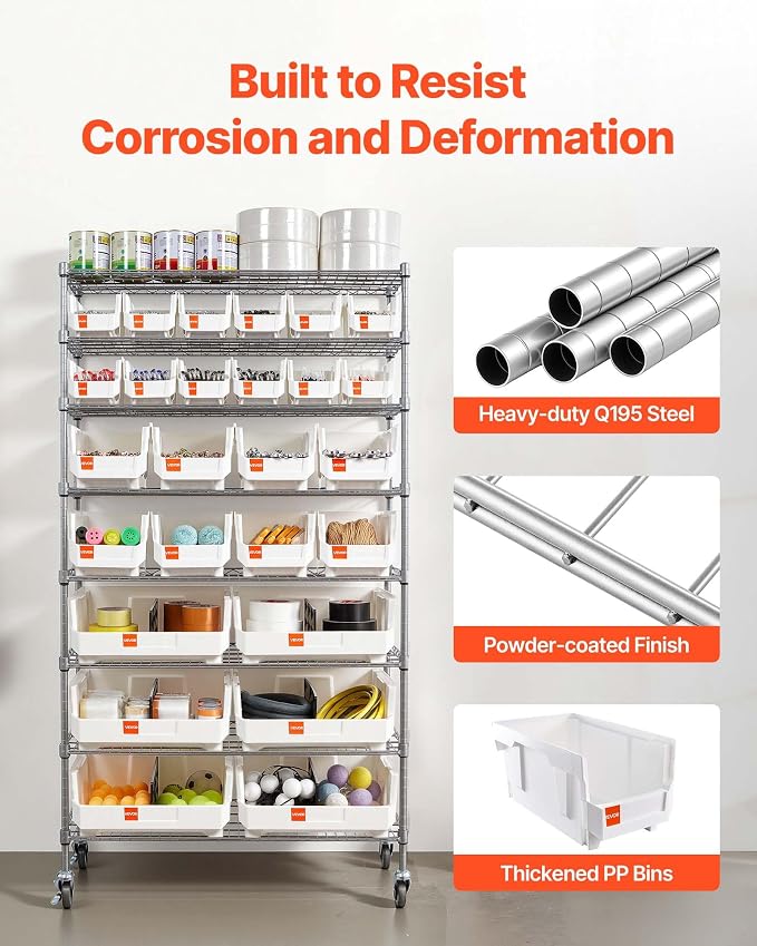 VEVOR 8-Tier Rolling Bin Storage Rack, 26 Organizer Bins, Bin Rack Storage - Image 8