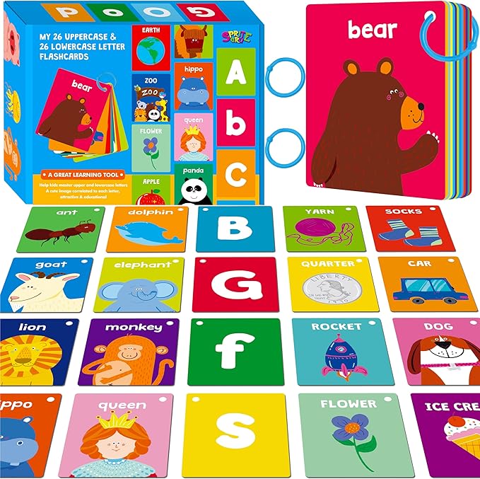 SpriteGru Alphabet Flash Cards, 52 Double Sided Cards, Uppercase & Lowercase by SpriteGru