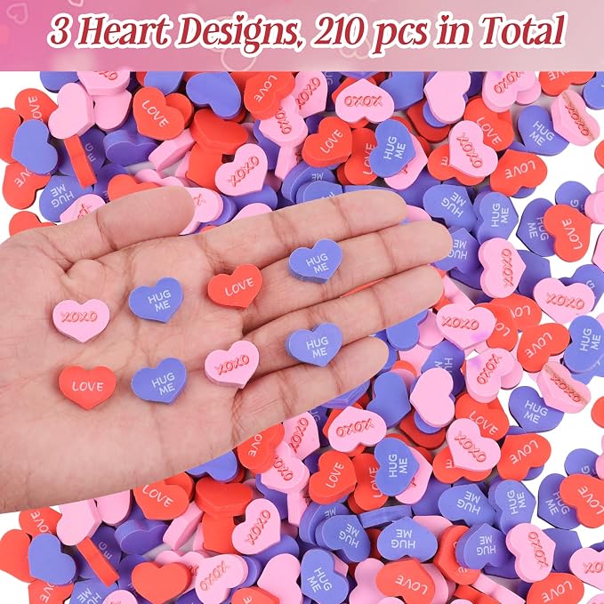 FOIMAS 210pcs Valentine's Day Erasers Conversation Heart Mini Erasers Bulk - Image 3