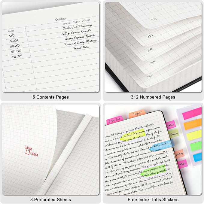 5 Pack Graph Paper Notebook, 312 Numbered Pages Graph Notebook Bulk, 100gsm No - Image 3