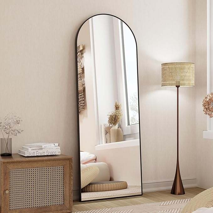 HARRITPURE 58"x18" Arched Full Length Mirror Free Standing Leaning Mirror Hanging Mounted Mirror Aluminum Frame Modern Simple Home Decor for Living Room Bedroom Cloakroom, Black-DeskLoop Office