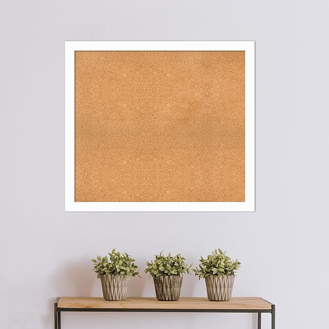 Amanti Art Natural Cork Board for Wall, 35x39 Vision Board with White Frame, X-Large Corkboard Office Decor for Home Organization, Casual Corkboard Pinboard to Display Items for Home Organization in-DeskLoop Office