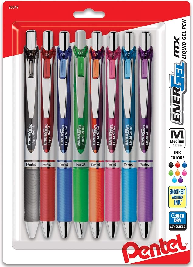 Pentel EnerGel RTX Retractable Liquid Gel Pen, Metal Tip, Medium Line by PentelofAmerica