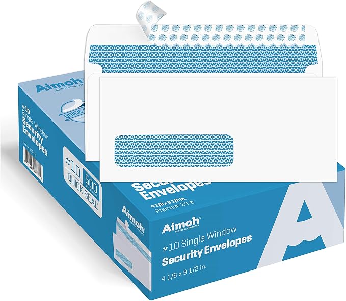 Aimoh 500#10 Single Left Window SELF Seal Security Envelopes by Aimoh