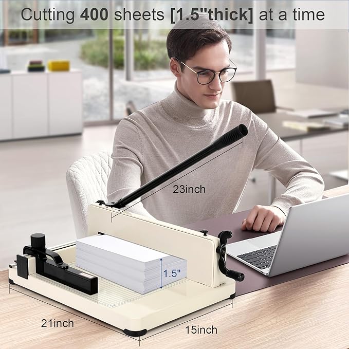12 Inch Heavy Duty Paper Cutter,Guillotine Paper Cutter Heavy Duty for A4 Paper,Stack Paper Trimmer 400 Sheet Capacity,White A4 Guillotina para Papel for Office Home School.-DeskLoop Office