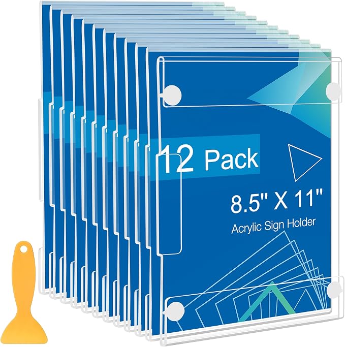 12 Pack Acrylic Sign Holder 8.5 x 11 Wall Mount, Vertical & Horizontal Use by DECOHOBO