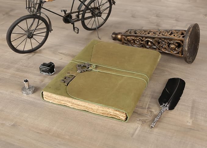 Leather Journal with Deckle Edge Paper 8x6 inch and Vintage Key | Handmade - Image 4