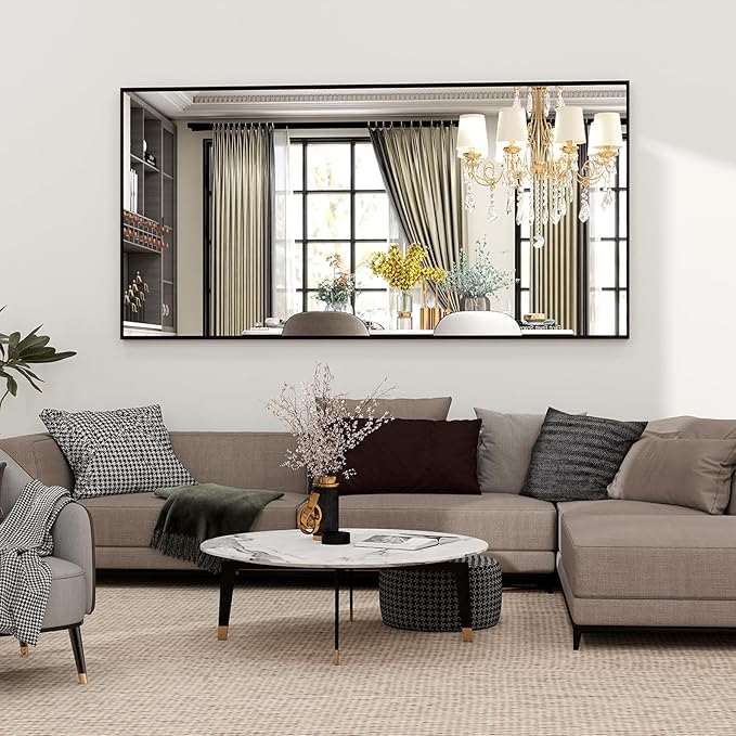 Full Length Mirror 64"x21" Black, Rectangle Wall-Mounted or Standing Full Body Mirror for Bedroom, Living Room, Dressing Floor Mirror-DeskLoop Office