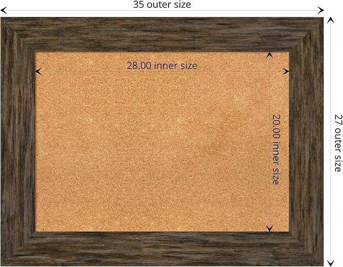Amanti Art Natural Cork Board for Wall, 27x35 Vision Board with Brown Wood Frame, Medium Corkboard Office Decor for Home Organization, Rustic Farmhouse Corkboard Pinboard to display items for home-DeskLoop Office