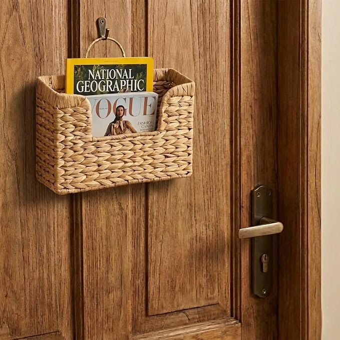 Magazine Holder Wall Basket Water Hyacinth Woven Mail Organizer, Wicker Wall - Image 7