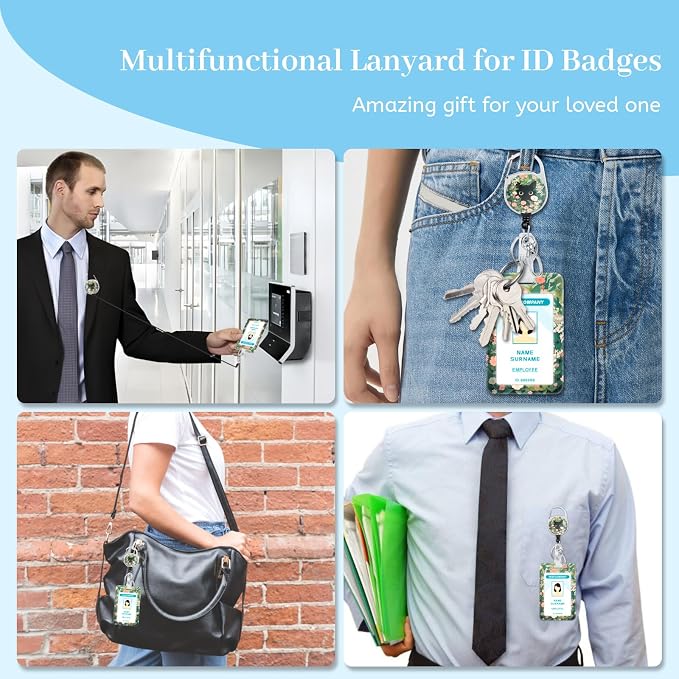 Hancynir Lanyards for Id Badges, Cat Flower Floral Badge Holder - Image 3
