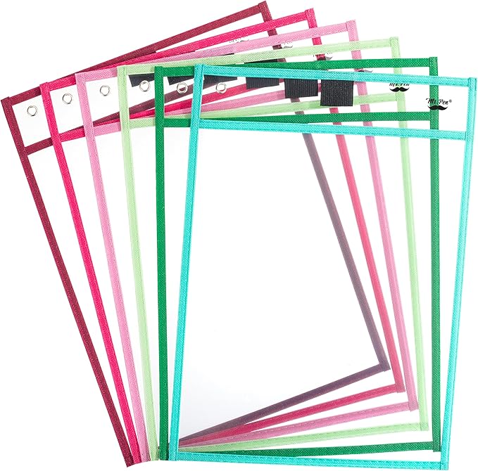 Mr. Pen- Reusable Dry Erase Pocket Sleeves, 6 Pack, Colorful | Clear Plastic by MrPen