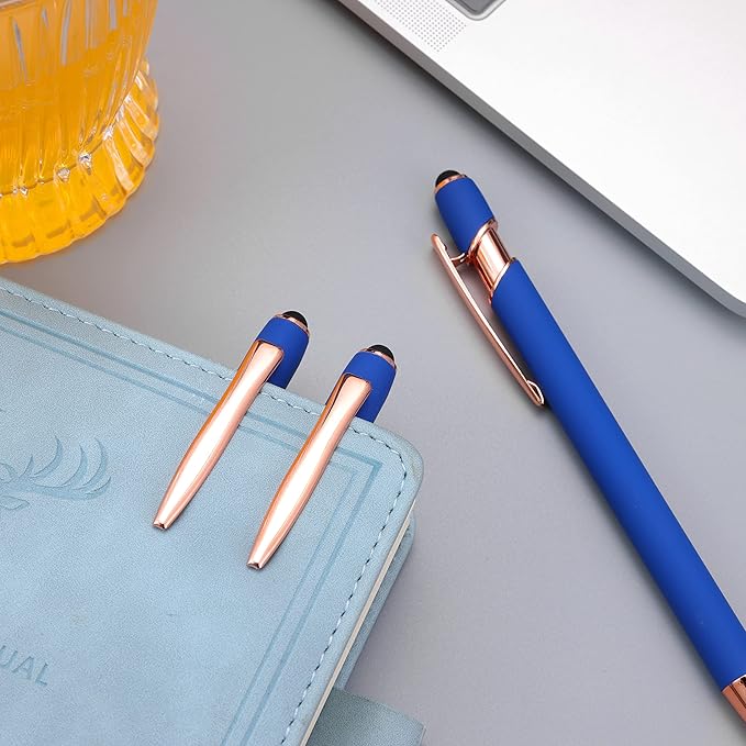 12 PCS 2 in 1 Stylus Ballpoint Pen with Stylus Tip, 1.0 mm Black Ink Metal Pen Stylus Pen for Touch Screens (Rose Gold & Light Blue)-DeskLoop Office