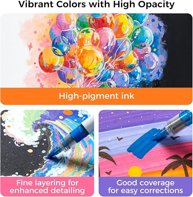 Ohuhu Acrylic Paint Markers Brush Tip: 48 Pack Automatic Ink Control Acrylic - Image 2