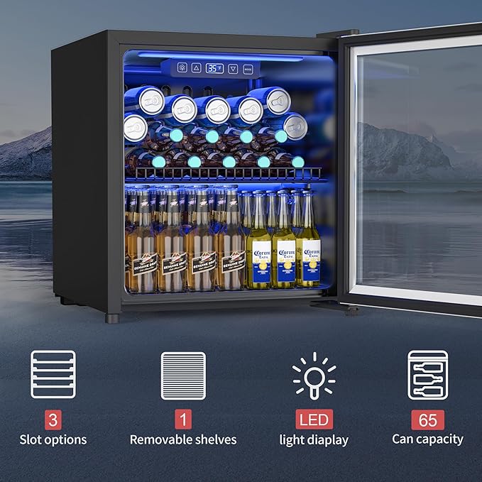 Beverage Refrigerator and Cooler, Freestanding Drink Dispenser for Soda Beer or Wine,70 Can Mini Fridge with Glass Door,Digital Temperature Control,Home, Bar, Office (Silver 1.78 Cu,Ft)-DeskLoop Office