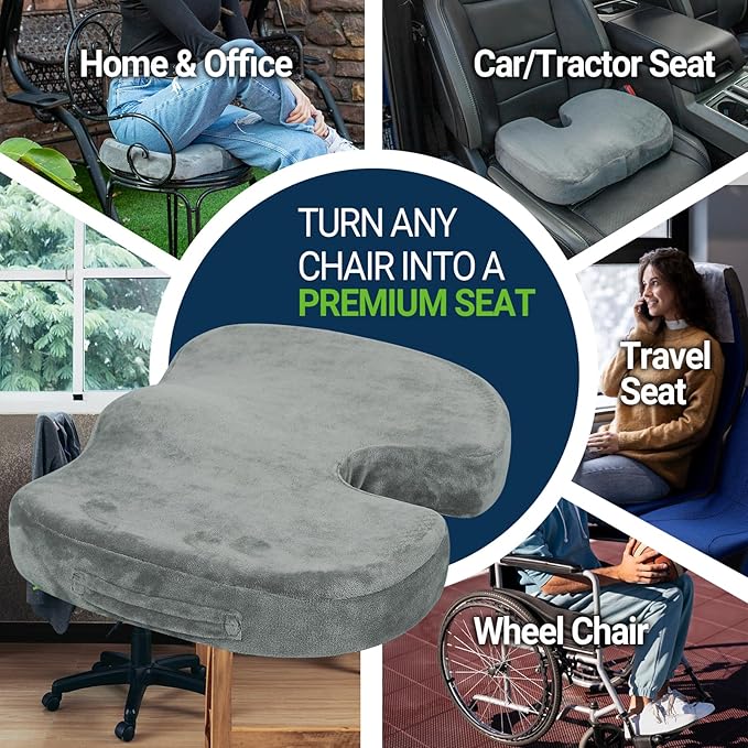 Gel Seat Cushion – Office Chair Cushion – Non-Slip Gel Memory Foam Coccyx Cushion for Tailbone Pain - Desk Chair Car Seat Cushion Driving - Sciatica Back Pain Relief, Velvet, Grey-DeskLoop Office