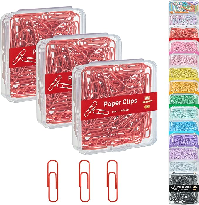 NEEWAY Small Paper Clips, 1.1 Inch Vinly Coated Colored Paperclips, 3 Pack of by NEEWAY