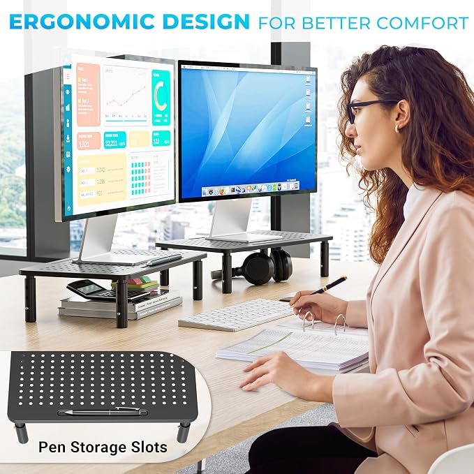 BONTEC Monitor Stand for Desk 2 Pack, 3-Level Height Adjustable Metal Monitor - Image 6