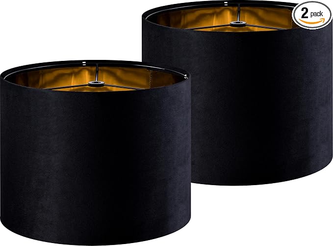 GO&SO Black Velvet Lamp Shades Set of 2 Large Drum Lampshades -16" Top x 16" by GOSO