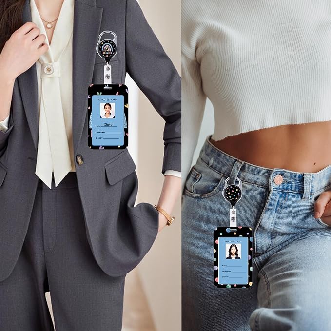Cute Black ID Badge Holder Cool Preppy School Work Heavy Duty Retractable Badge - Image 3