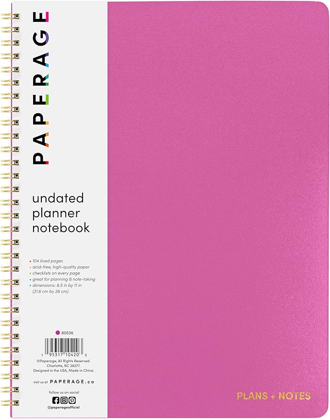 PAPERAGE Undated Daily Planner & To Do List Notepad, 8.5 in x 11 in, Spiral by PAPERAGE