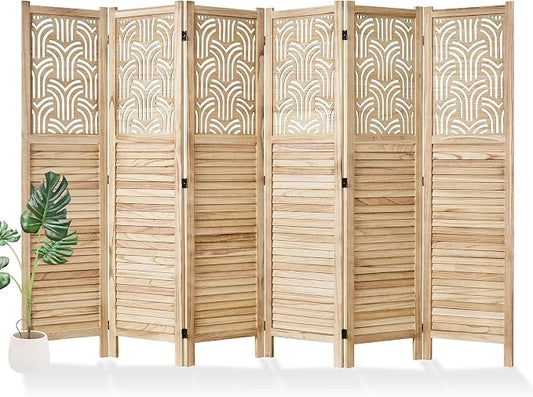 Svimi Folding Room Divider, 66.9 Inch 6 Panels Wood Carved Privacy Screens by Svimi