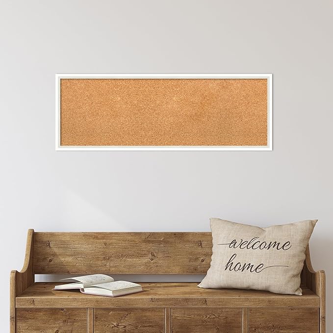 Amanti Art Natural Cork Board for Wall, 13x37 Vision Board with White Frame, Medium Corkboard Office Decor for Home Organization, Modern Corkboard Pinboard to Display Items for Home Organization in-DeskLoop Office