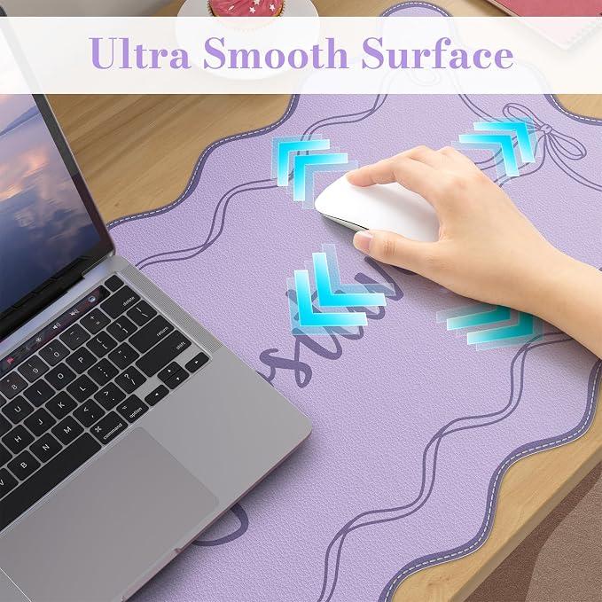 iCasso Purple Office Decor for Women, Scalloped Desk Cover Mat, Large Mouse Pad - Image 5