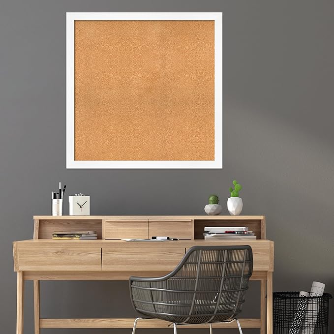 Amanti Art Natural Cork Board for Wall, 39x39 Vision Board with White Frame, Oversize Corkboard Office Decor for Home Organization, Modern Corkboard Pinboard to Display Items for Home Organization in-DeskLoop Office