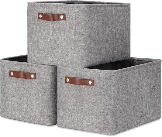 DULLEMELO Medium Storage Baskets for Organizing, Rectangular Fabric Storage Bins Collapsible, Perfect for Shelves, Closets, Nursery, Home, Office, Empty Gift Baskets (3-Pack,Grey)-DeskLoop Office