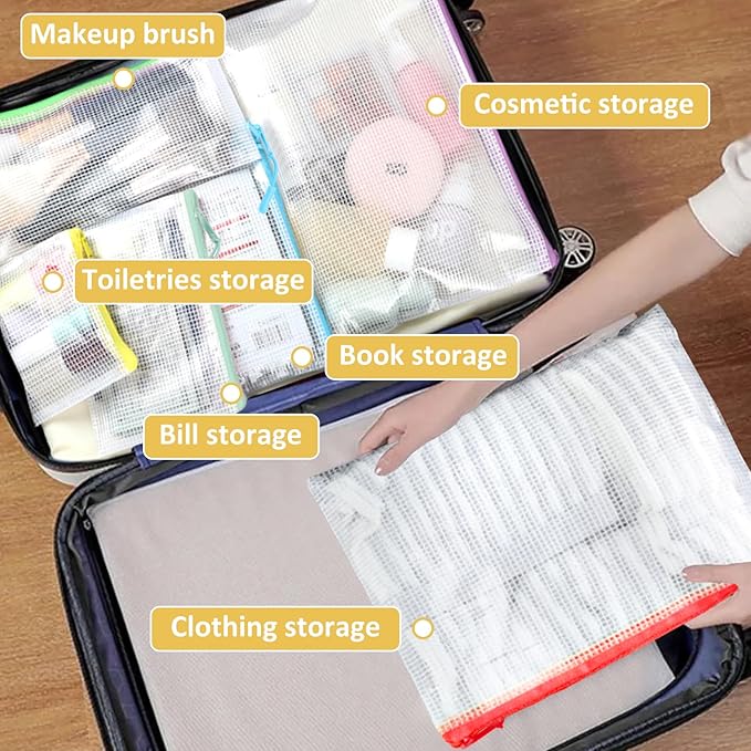 42pcs Mesh Zipper Pouch Bags, Puzzle Bag for Organizing Storage,12 Colors for Puzzles Board Game Storage, 8 Sizes for Reusable Plastic Zip Organizer for Travel-DeskLoop Office