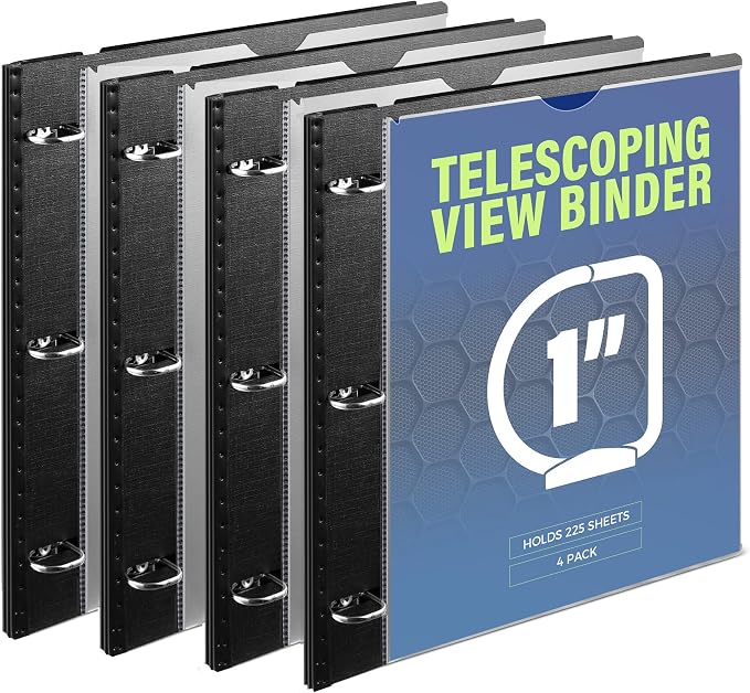 WOT I 1 Inch Telescoping 3 Ring Binder 4 Pack, Expandable Flexible Binder by WOTI