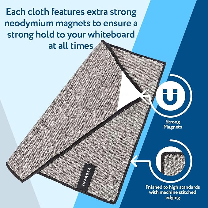 IMPRESA Magnetic Microfiber Dry Erase Cloth Erasers - 10 in x 10 in - Image 4