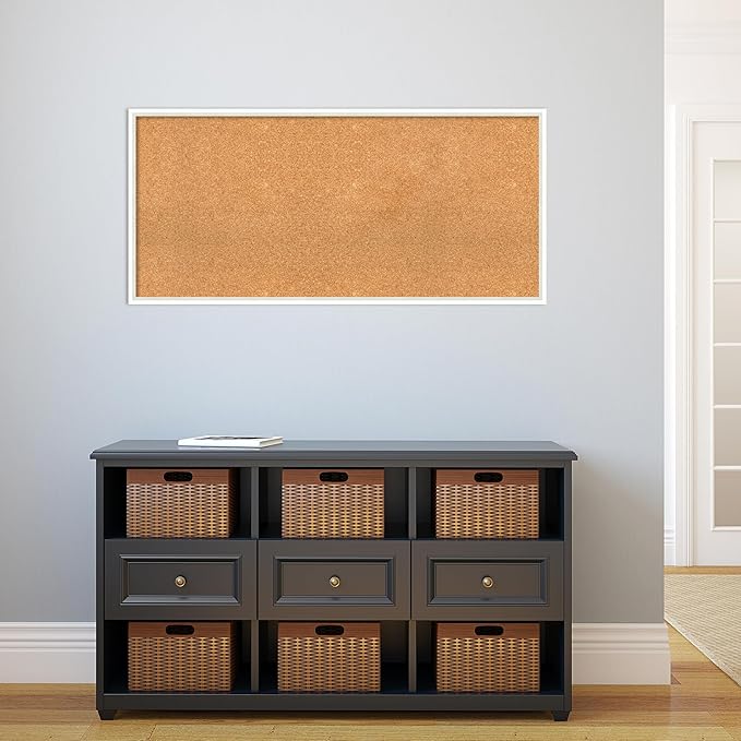 Amanti Art Natural Cork Board for Wall, 21x45 Vision Board with White Frame, Oversize Corkboard Office Decor for Home Organization, Modern Corkboard Pinboard to Display Items for Home Organization in-DeskLoop Office