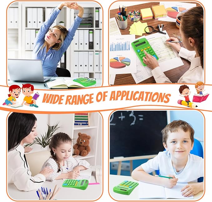 24 Pieces Basic Calculators for Students Small Pocket Size 8 Digit Display Mini Calculators Dual Powered Handheld for School Desktop Home(Green)-DeskLoop Office