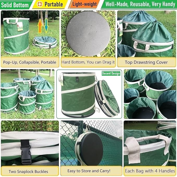 24-Gallon Collapsible Trash Can (19x21 in) Hard-Shell Bottom Yard Garden Bag for Yard Waste,Debris Bags,Pop-Up Trash Can,Recycling Bin,Camping Waste Bin,Laundry Hamper,Lawn Grass,Leaf Bag,Weeds Barrel-DeskLoop Office