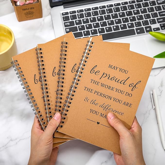 Colarr 24 Pcs A5 Inspirational Spiral Notebook Bulk Appreciation Gift 6x8 Inch Motivational Notepad 100 Page/50sheet Lined College Ruled Journal for Employee Coworker Teacher Nurse (Brown)-DeskLoop Office