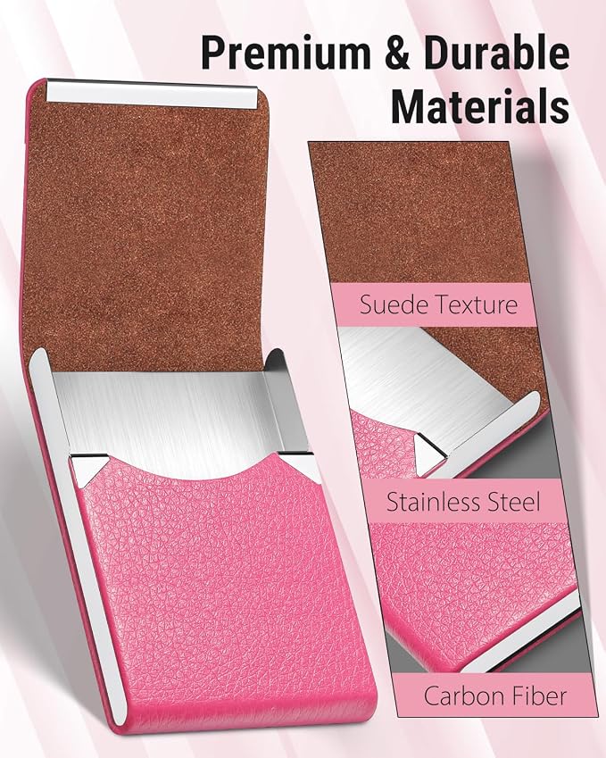 MaxGear Business Card Holder, PU Leather Business Card Case, Rose Red | - Image 4