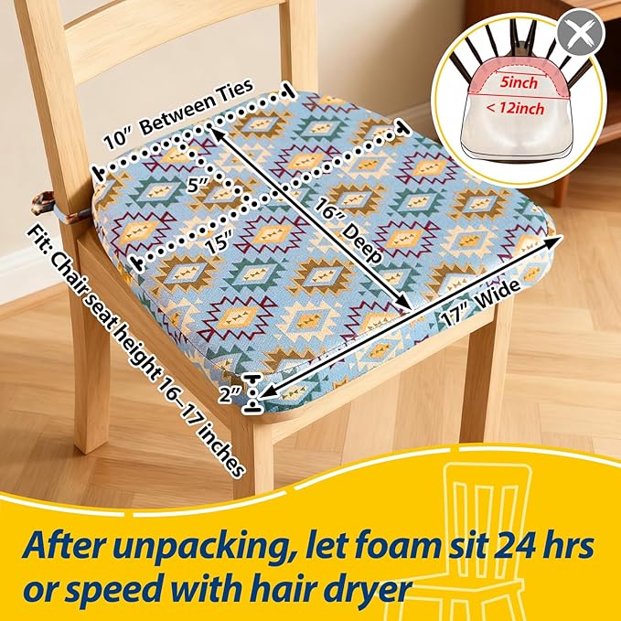 AAAAAcessories D-Shaped Chair Cushions, Machine-Washable Cover, Geometric Blue - Image 2