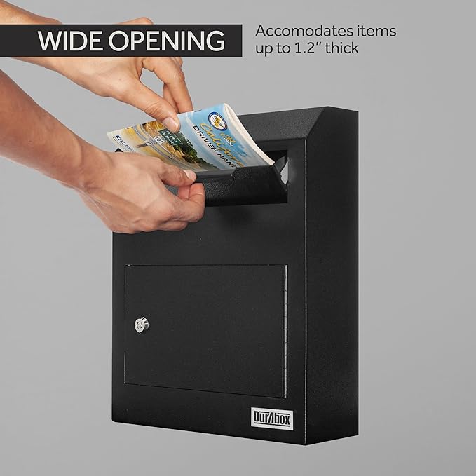 Drop Box Deposit Safe 12 x 4 x 15” Heavy Duty Steel Wall Mount Mailbox for Mail, Letters, Checks, Keys, Cash and more for Home, Office & Commercial Use (W500) (Black)-DeskLoop Office
