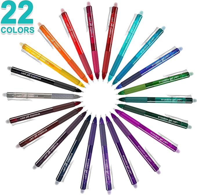 Lineon Erasable Gel Pens, 22 Colors Retractable Erasable Pens Clicker - Image 2