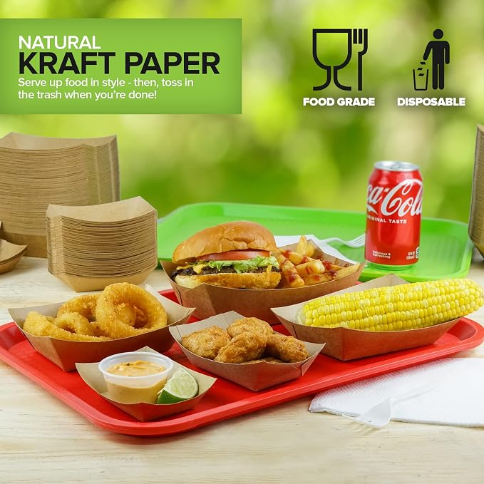 Medium Disposable Brown Kraft Paper Food Trays, 1-Lb Concession Tray, Serving - Image 7
