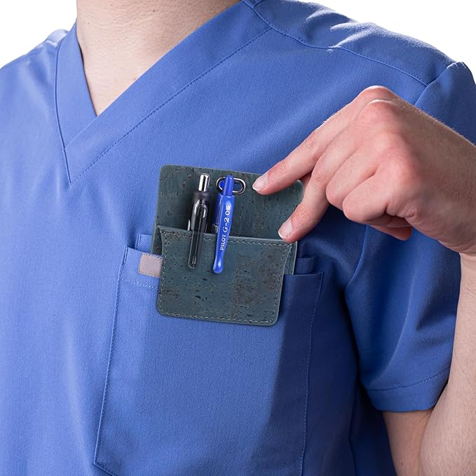 Premium Portuguese Cork Pocket Protector for Men | Multi-Use Pocket Protectors for Shirts and Lab Coats | For Pen, Pencils, Pointers, and More | 1 Pack Blue Pocket Organizer Protector-DeskLoop Office