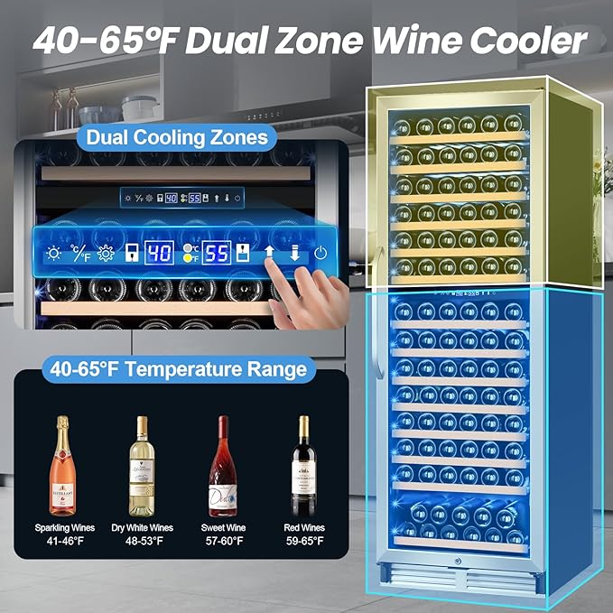 24 Inch Wine Fridge,180 Bottles Dual Zone Wine Cooler Refrigerator, Built-in or Freestanding Wine Refrigerator with Glass Door and Safety Lock, Low Noise, Large Wine Cellar for Home, Office, Kitchen-DeskLoop Office