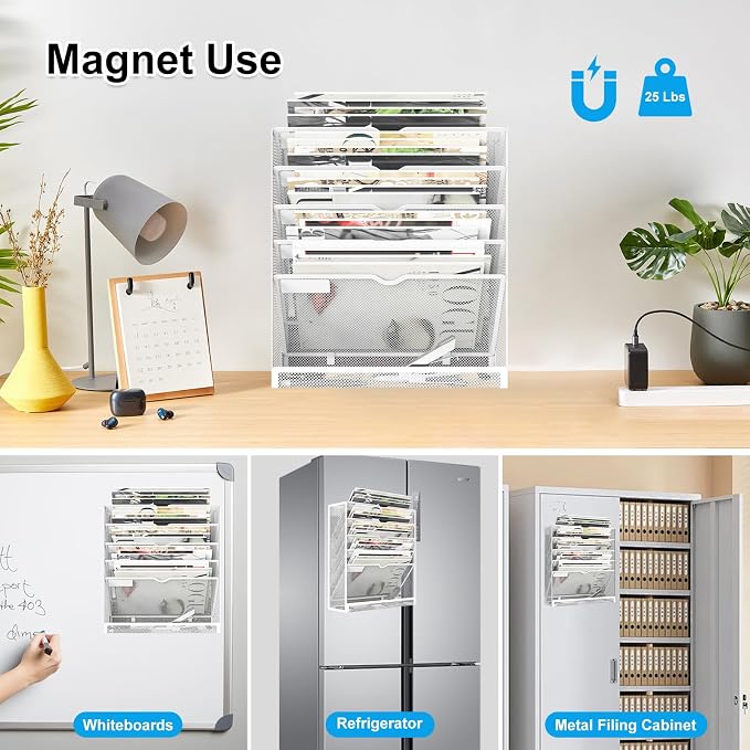 KZWKRG 6 Tier Magnetic File Holder, Large Capacity Mesh Hanging Wall Organizer - Image 6